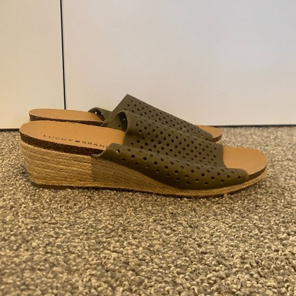 Lucky Brand Womens Jemya Leather Open Toe Mules Wedge Sandals Heels Green Size 9 - Picture 2 of 5